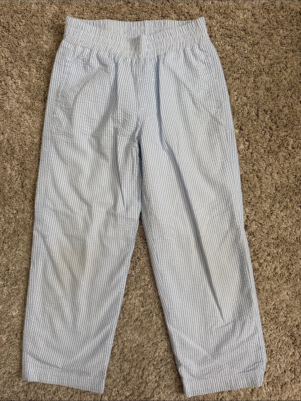 The Beaufort Bonnet Company Light Blue & White Seersucker elastic waist pants